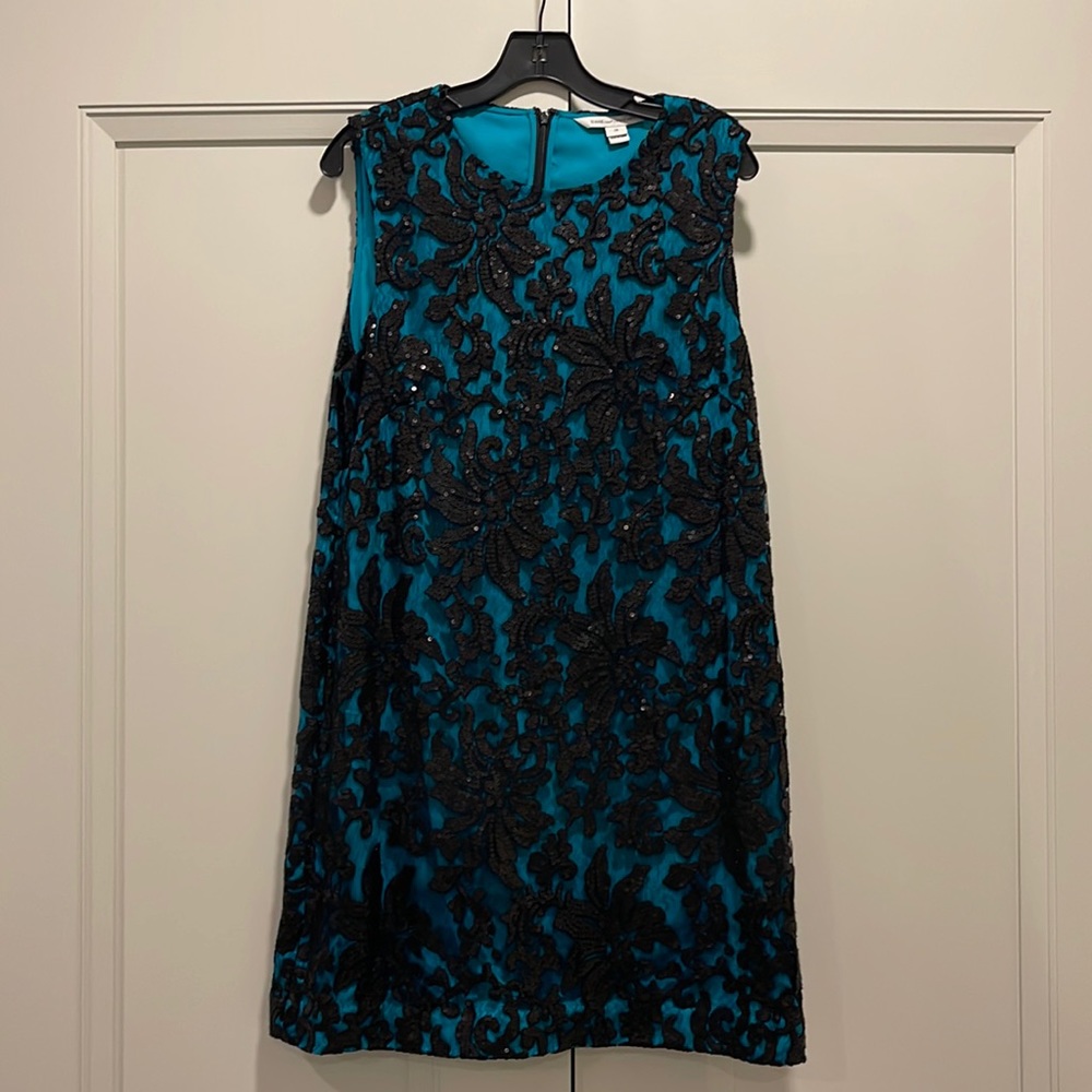 Diane Von Furstenberg Cocktail Dress Aqua/Black SZ 14